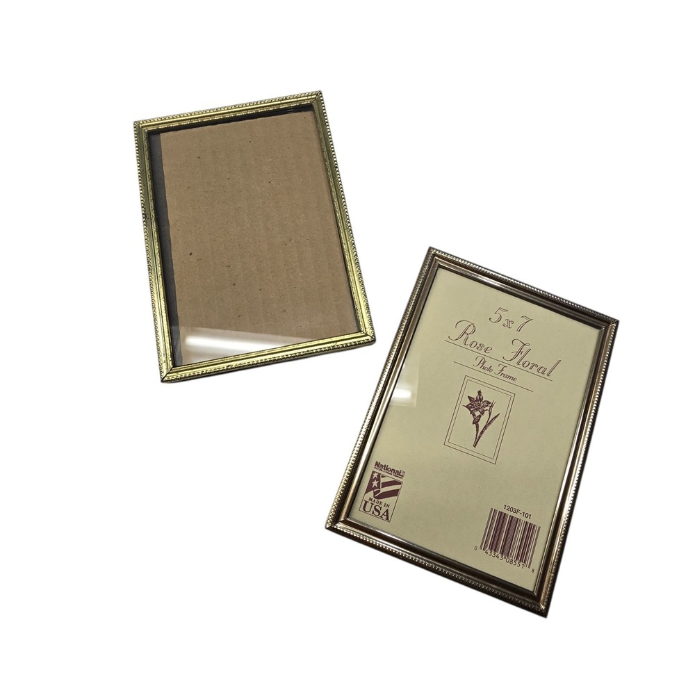 Vintage PAIR Gold Metal Photo Frames Ornate Easel Rectangle Hanging Cottagecore